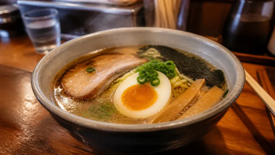 ramen bowl with soft-boiled egg on top
