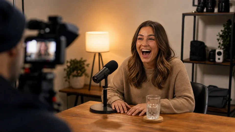 reaction shot, surprised laugh