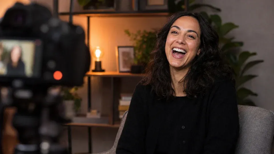 reaction shot, surprised laugh