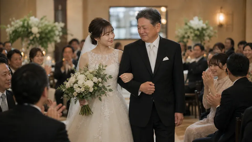 Bride and her father walking together at the wedding